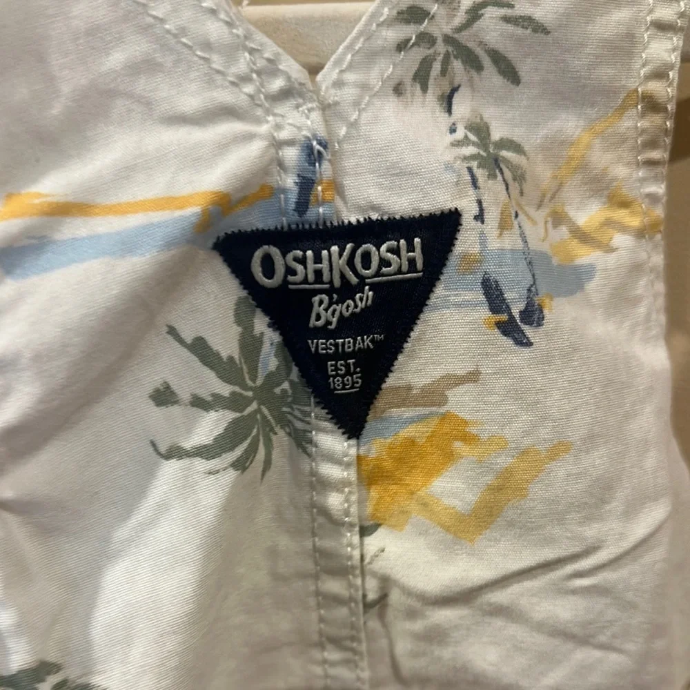 OshKosh B'gosh White and Blue Overalls Distressed Design